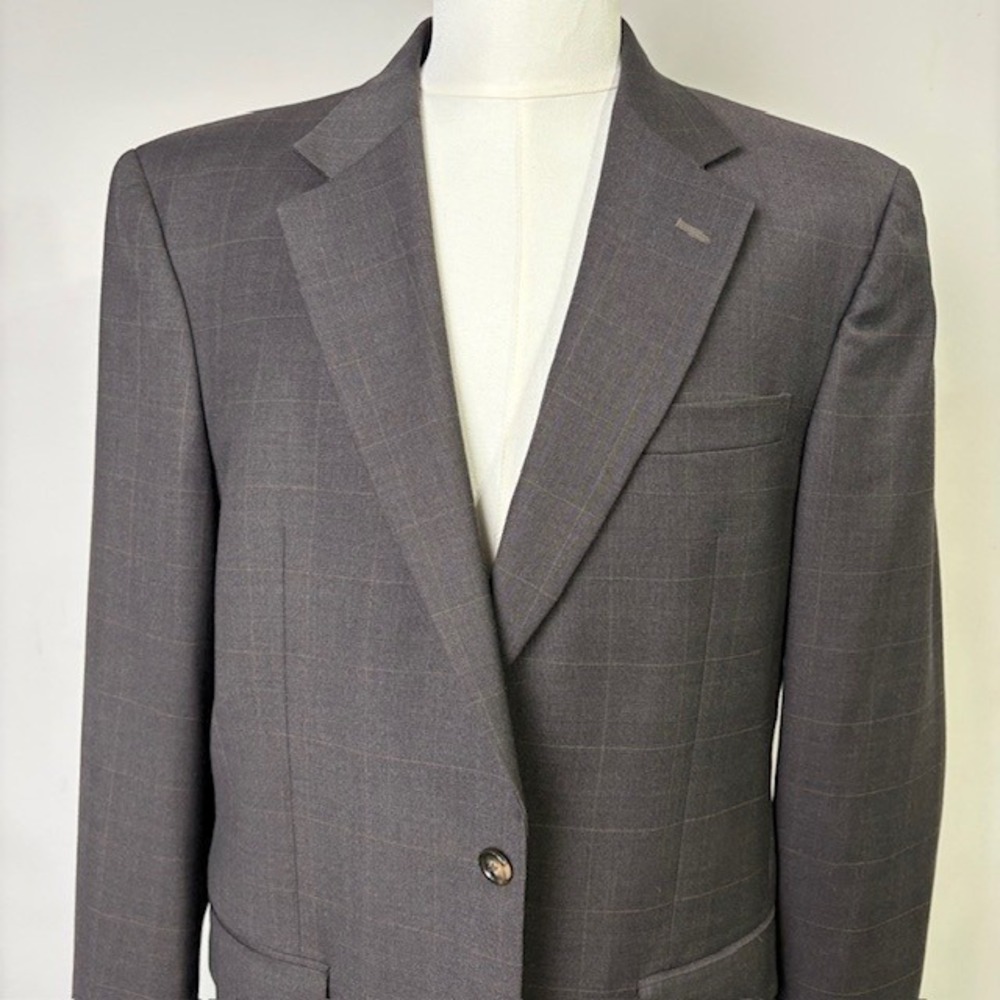 Jos A Bank Men's 42L Wool Plaid Blazer Jacket Dark Gray